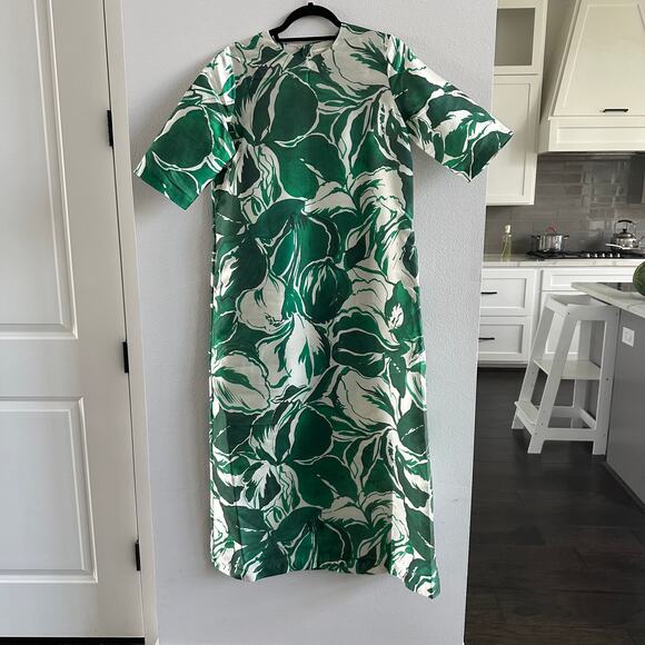 ANN MASHBURN  Paige Maxi Dress Green Watercolor Leaf Mikado Size Small New - Picture 2 of 7